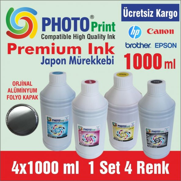 Hp-Canon Yazıcılar için 4 Renk 1000 ml Mürekkep SETİ PHOTO PRİNT