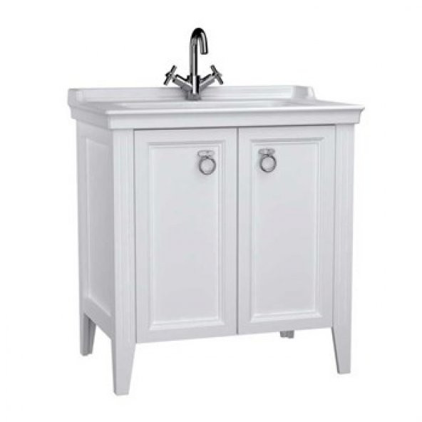 VitrA Valarte Lavabo Dolabı 80 cm Kapaklı Etajerli Lavabolu Tek Armatür Delikli Mat Beyaz 62153 - 4