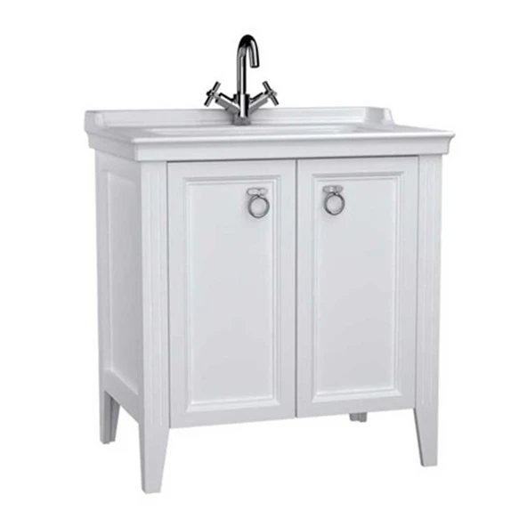 VitrA Valarte Lavabo Dolabı 80 cm Kapaklı Etajerli Lavabolu Tek Armatür Delikli Mat Beyaz 62153 - 5