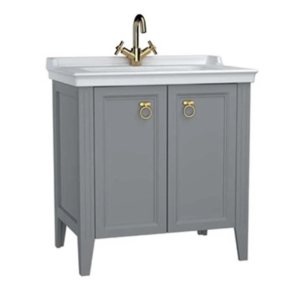 VitrA Valarte Lavabo Dolabı 80 cm Kapaklı Etajerli Lavabolu Tek Armatür Delikli Mat Beyaz 62153 - 7