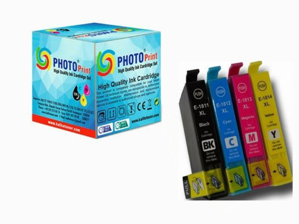 Epson Expression Home XP-202 18XL 1811-1814 4 Renk Muadil Kartuş Seti
