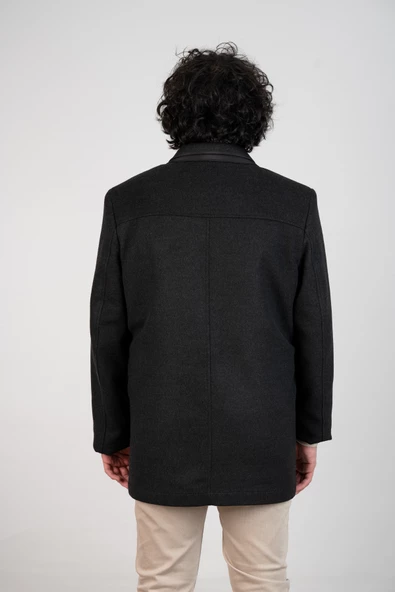 YAKALI KLASİK KESİM FERMUARLI KAŞE ERKEK KABAN - 4