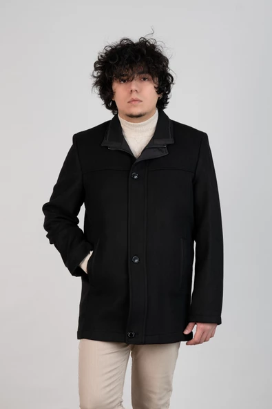 YAKALI KLASİK KESİM FERMUARLI KAŞE ERKEK KABAN - 6