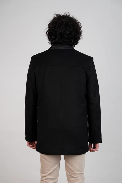 YAKALI KLASİK KESİM FERMUARLI KAŞE ERKEK KABAN - 9