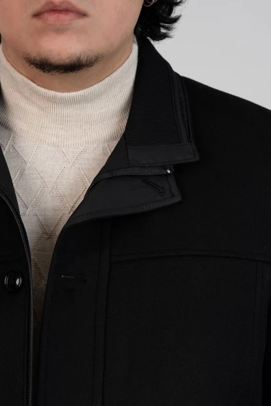 YAKALI KLASİK KESİM FERMUARLI KAŞE ERKEK KABAN - 10