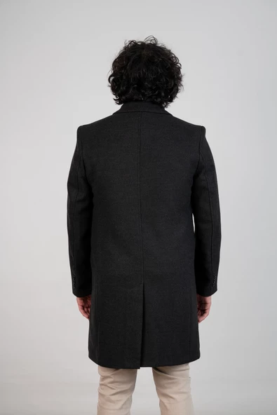 YAKALI KLASİK KESİM DÜĞMELİ UZUN KAŞE ERKEK KABAN - 6