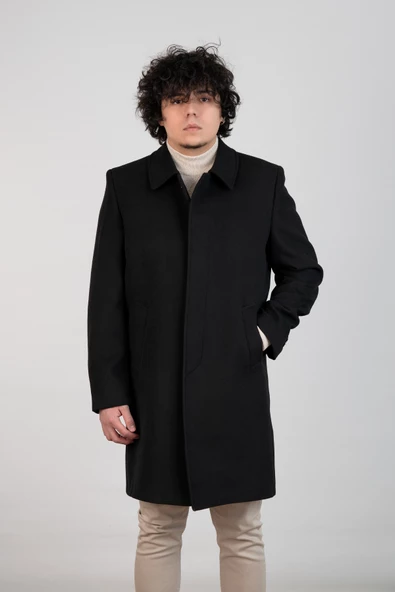 YAKALI KLASİK KESİM DÜĞMELİ UZUN KAŞE ERKEK KABAN - 10