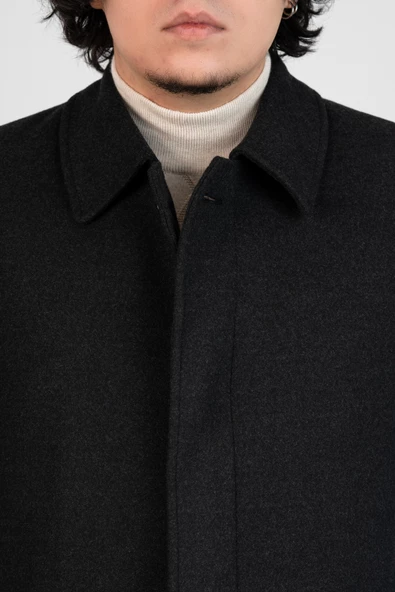 YAKALI KLASİK KESİM DÜĞMELİ UZUN KAŞE ERKEK KABAN - 7