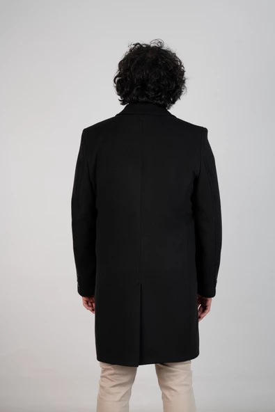 YAKALI KLASİK KESİM DÜĞMELİ UZUN KAŞE ERKEK KABAN - 11