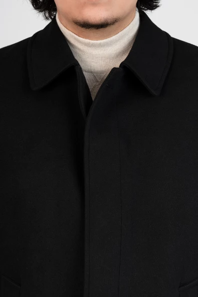 YAKALI KLASİK KESİM DÜĞMELİ UZUN KAŞE ERKEK KABAN - 12