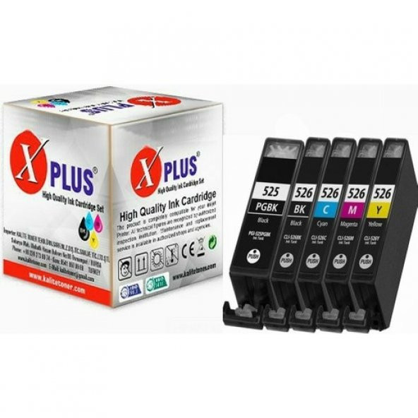 Xplus Pixma MG6250 Kartuş Set 5 Renk Takım Muadil Yüksek Kapasite 525XL-526XL 500 Sayfa