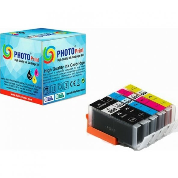 Photo Print canon Pixma İP8750 Kartuş Set 5 Renk Takım Muadil Yüksek Kapasite 550XL-551XL