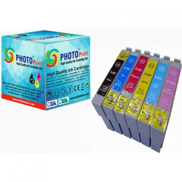 Photo Print Epson Stylus Photo PX630 Uyumlu 6 Renk Muadil Kartuş Seti T0801-T0802-T0803-T0804-T0805-T0806
