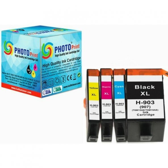 Photo Print Hp Officejet Pro 6960 903XL 4 Renk Yüksek Kapasiteli Muadil Kartuş Seti 825 Sayfa