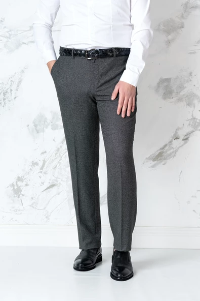 DOKULU REGULAR FİT MEVSİMLİK ERKEK KUMAŞ PANTOLON - Resim 2