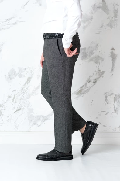 DOKULU REGULAR FİT MEVSİMLİK ERKEK KUMAŞ PANTOLON - Resim 3