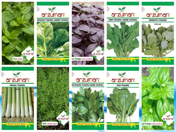 SERTİFİKALI YERLİ 10 ÇEŞİT YEŞİLLİK TOHUM SETİ-2 (SOLUCAN GÜBRESİ HEDİYE) ürün görseli 1