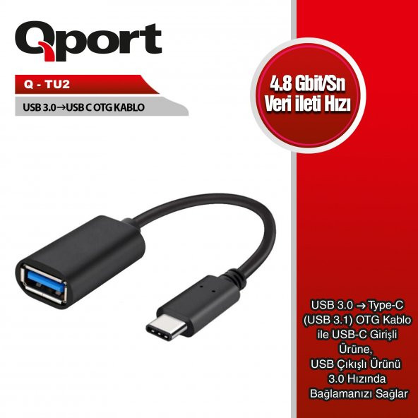 Qport Q-TU2 USB-C to USB3.0 OTG 5GBPS Adaptör Kablo
