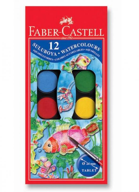 Faber Castell Sulu Boya 12 Renk 24mm Tablet  Fırça Hediyeli