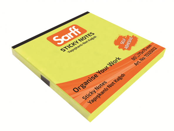 SARFF 75x75mm FOSFORLU SARI YAPIŞKANLI NOT KAĞIDI 80YP - 2