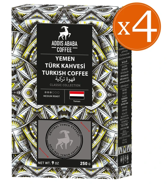 Addis Ababa Coffee 4 lü Türk Kahvesi 250 Gr. x 4 adet (Toplam:1000 Gr.)