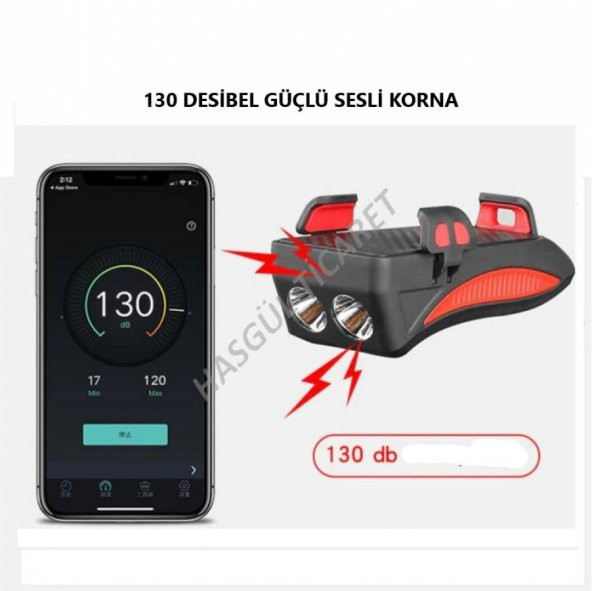 Hsgl Bisiklet Ön Far 130 Dsb Korna Güç Kaynağı Telefon Tutucu Bisiklet Aksesuar - 4