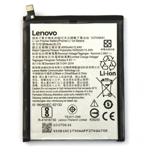 Lenovo Bl-270 K6 Note Batarya Pil 100 Orjinal