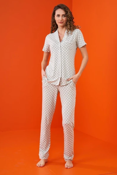 Pjs 23203 Kadın Düğmeli Desenli Pijama Takım - 2