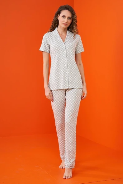 Pjs 23203 Kadın Düğmeli Desenli Pijama Takım