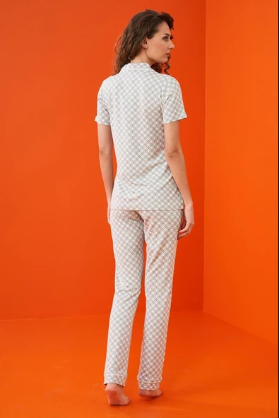 Pjs 23203 Kadın Düğmeli Desenli Pijama Takım - 5