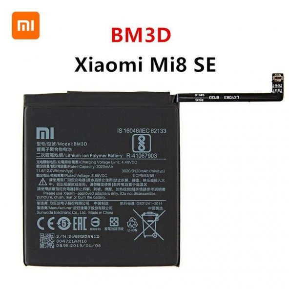 Xiaomi Mi 8 SE Batarya Pil Orjinal BM3D