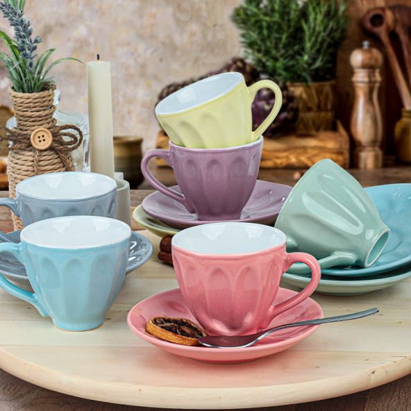 Keramika Soft Rainbow Badem Çay Fincan Takımı 12 Parça 6 Kişilik