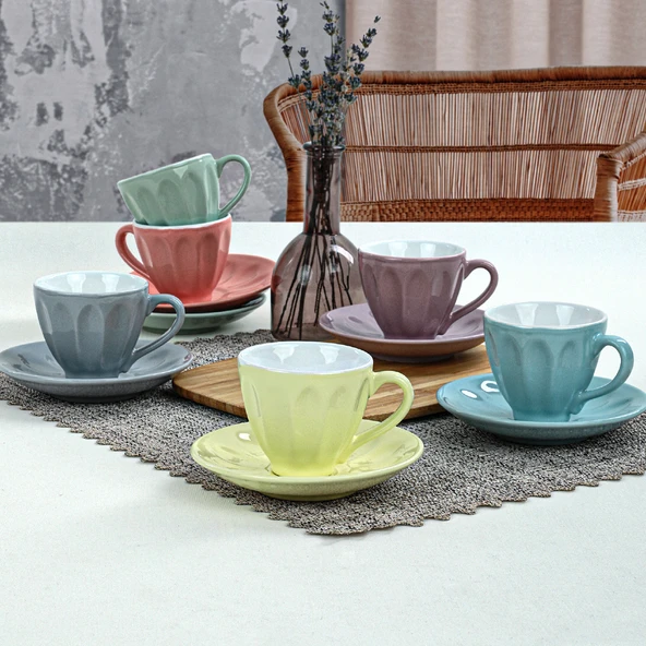 Keramika Keraart Soft Rainbow Badem Çay Fincan Takımı 12 Parça 6 Kişilik - 2