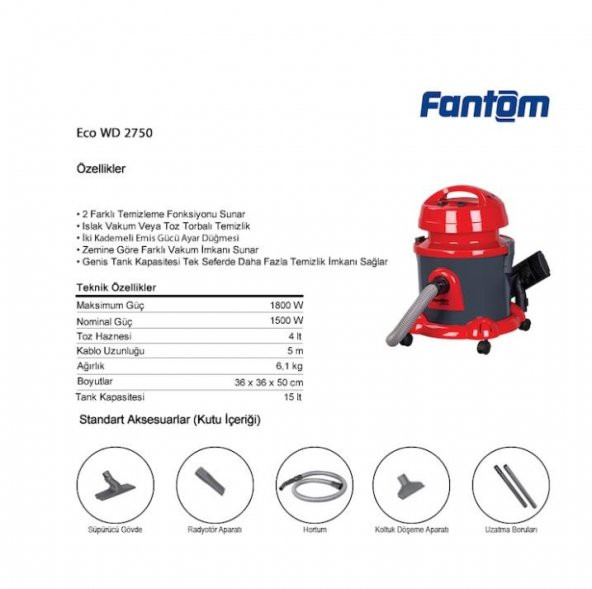 Fantom ECO WD 2750 Elektrikli Islak Kuru Süpürge - 2