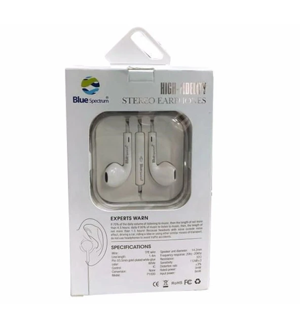 Cep Telefonu Kulaklığı Stereo Kulaklık Mikrofonlu Volume Kontrollü Kulaklık Blue Spectrum R-1 - 3