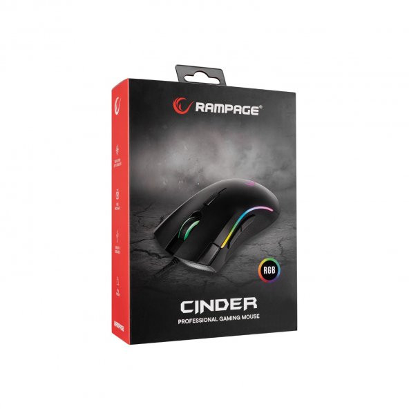 Rampage Rampage SMX-R125 Cınder  siyah Ultra Rgb Işıklı 24000 Dpi Gaming Oyuncu Mouse - 6
