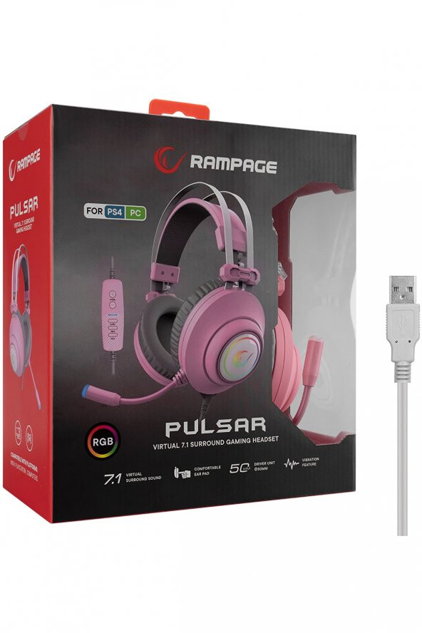 Rampage Pulsar Pembe 7.1 Surround Titreşim Rgb Işık Efektli Gaming Oyuncu Mikrofonlu Kulaklık - 8