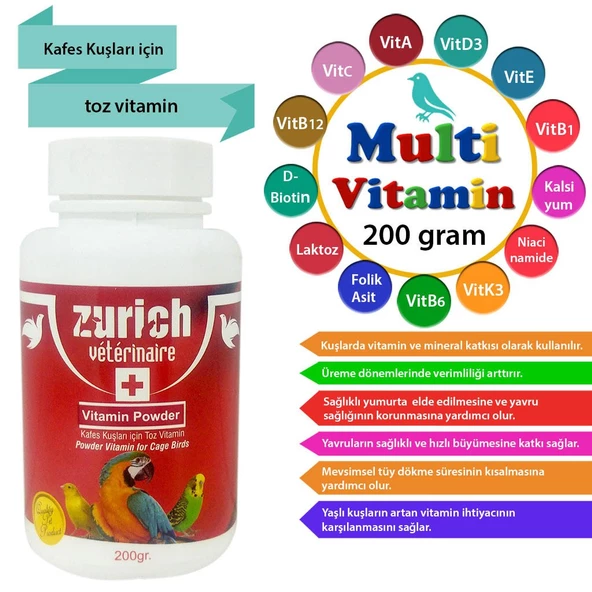 Zurich Veterinaire Bird Toz Multivitamin 200 gr - 2