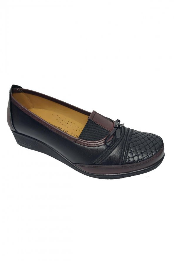 Dinçoflaz 1839 Ortopedik Yerli Üretim Kadın Ayakkabı Siyah Bordo