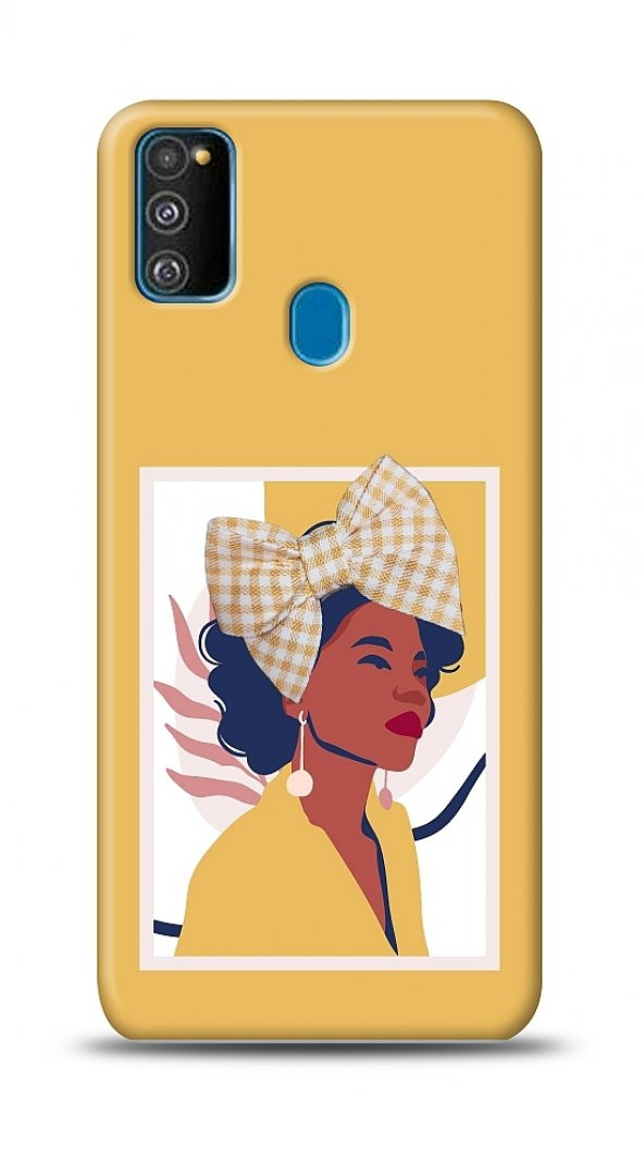 Samsung Galaxy M30S 3 Boyutlu Sarı Fiyonklu Kız Kılıf