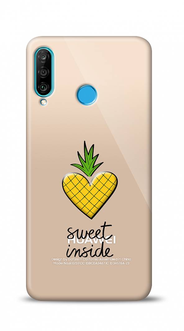 Huawei P30 Lite Kalp Ananas Kabartmalı Parlak Kılıf