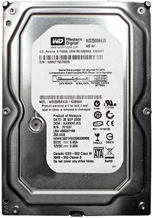 Western Digital WD2500AVJS Sata3 7200Rpm 8MB 3.5 250GB HDD (RFB) - Resim 1