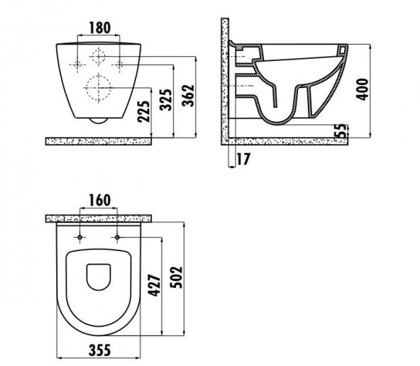 Creavit Terra Asma Klozet Tp325 +Duck Yavaş Kapanan Pp Kapak - 3