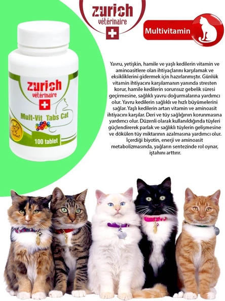 Zurich Veterinaire Kedi Multivitamin 100 Tablet - 2