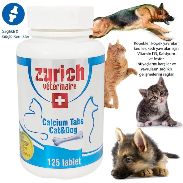 Zurich Veterinaire Kedi & Köpek Kalsiyum 125 Tablet - 4