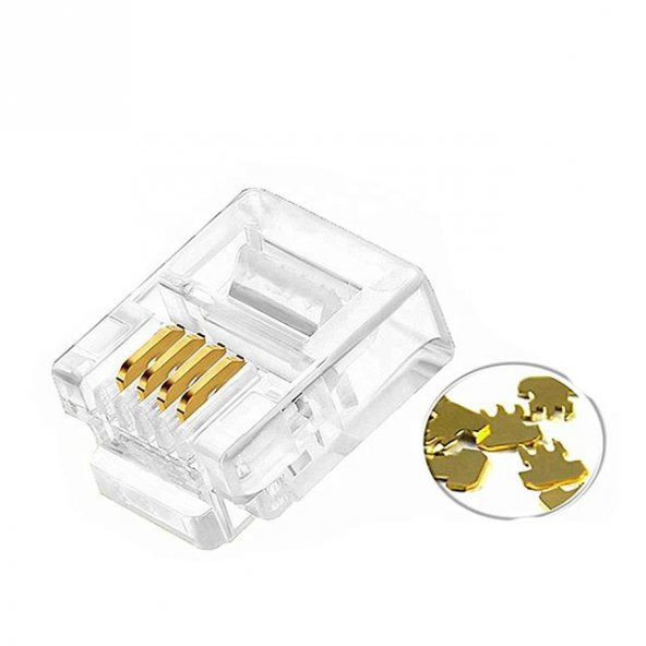 PrimeX PX-6P4C RJ11 4 Pinli Konnektör, RJ11 Jack, 6P4C Jack, RJ11 Telefon Kablo Ucu 100 lü Paket - 2