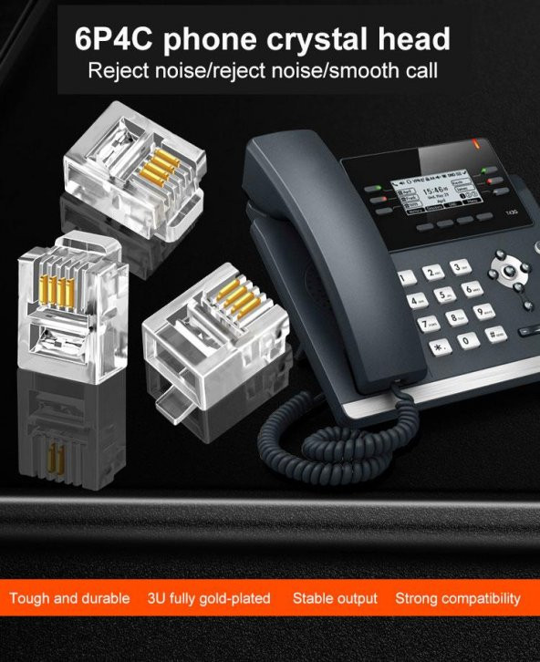 PrimeX PX-6P4C RJ11 4 Pinli Konnektör, RJ11 Jack, 6P4C Jack, RJ11 Telefon Kablo Ucu 100 lü Paket - 5