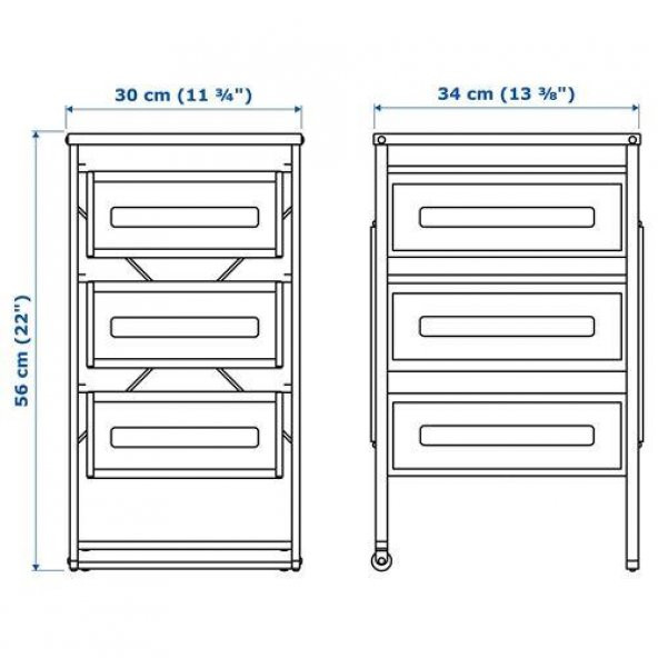 3 Katlı Evrak Rafı-Makyaj Düzenleme Çekmecesi IKEA 30x56 cm Metal 3 Katlı Raf Beyaz - 3