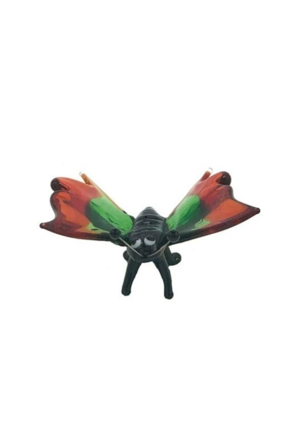 İtalya Murano Cam Kırmızı Turuncu Kelebek El Yapımı - Resim 2
