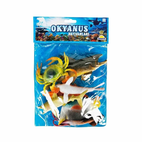 1000713 Okyanus Hayvanları Poşetli 7'li Hayvan Oyun Seti -Sunman - 2